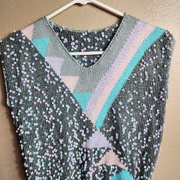 Handmade Womens Gray Geometric Bobble-Knit Pullover Vest-Size S - Picture 3 of 6